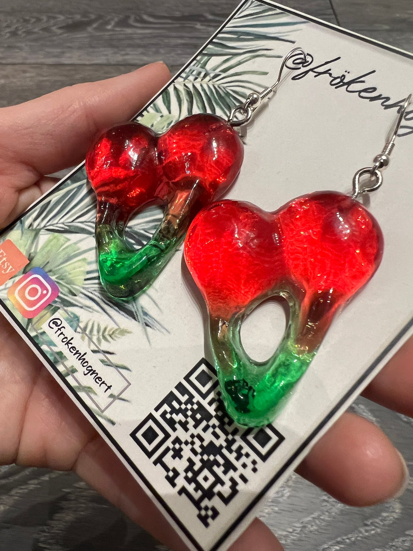 Candy cherry earrings / - Resin earrings