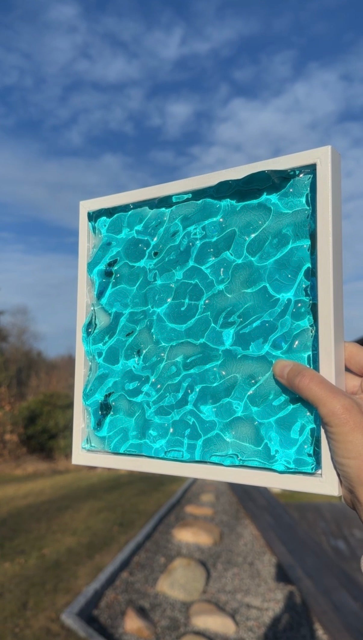 Ocean art painting 22,5x22,5 cm - water ripples artpiece