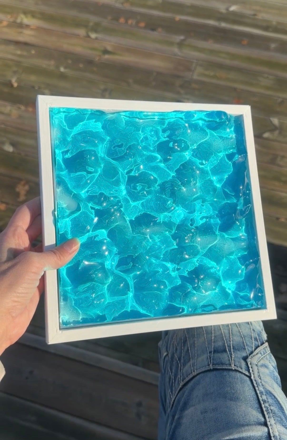 Ocean art painting 22,5x22,5 cm - water ripples artpiece