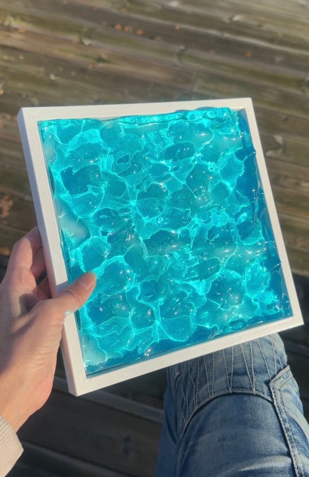 Ocean art painting 22,5x22,5 cm - water ripples artpiece